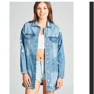 Oversized Distressed Trucker Jean Jacket NWOT denim